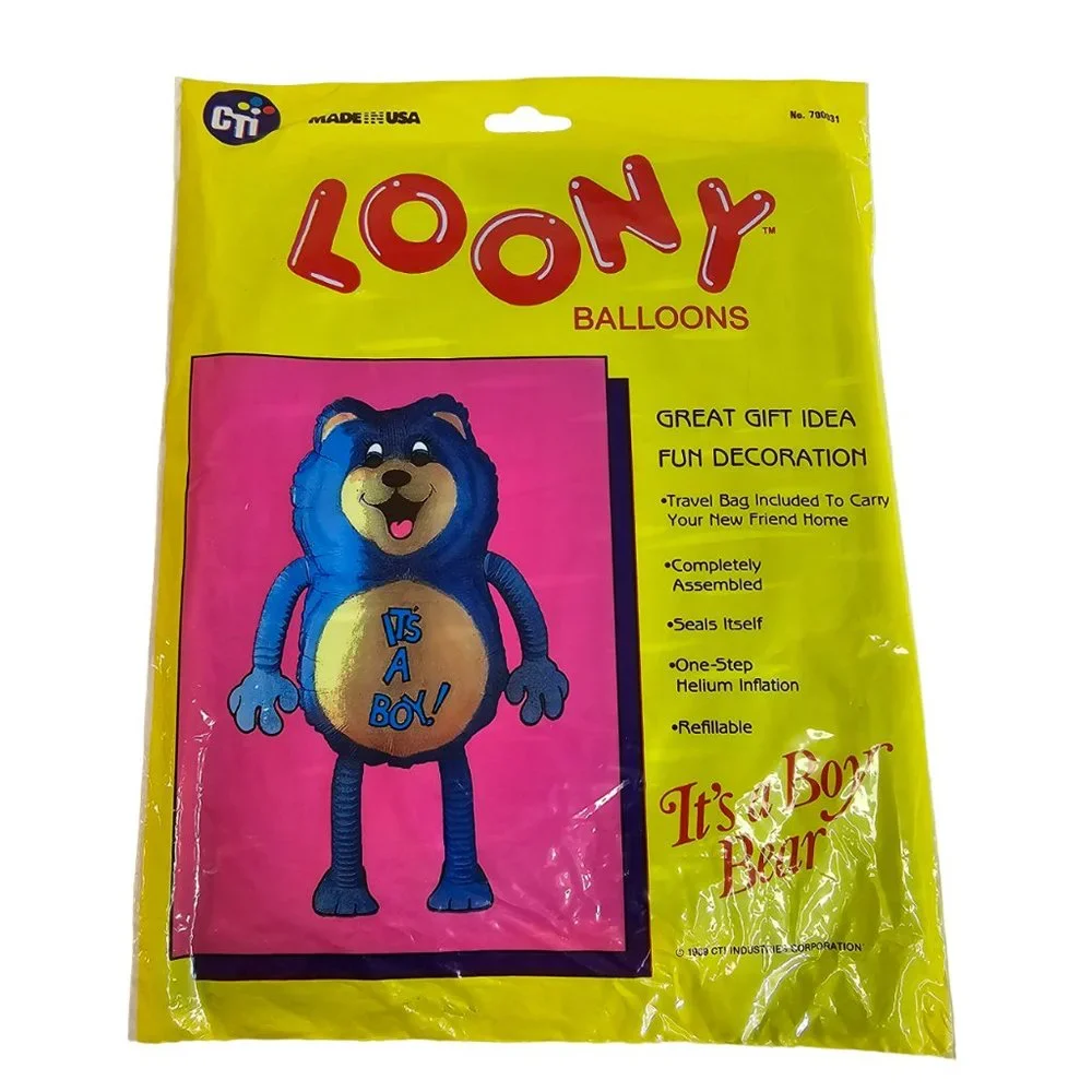 CTI Industries Loony Balloons It's A Boy Blue Bear Gender Reveal New Vtg 1989